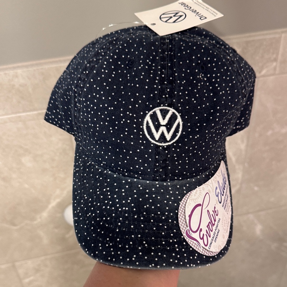 Women’s Navy Polka Dot Baseball Cap with VW Logo